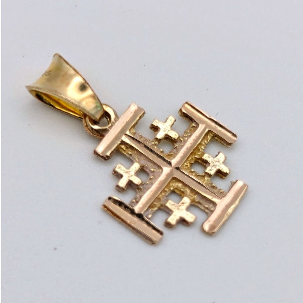 Jerusalem Cross Pendant 14k Yellow Gold 585 Crusader Religious Charm 0.72g